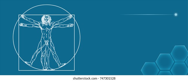 The Vitruvian man. Called Leonardo's man. Detailed vector drawing based on the artwork by Leonardo da Vinci c. 1490.