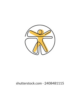 Vitruvian Man continuous line vector icon