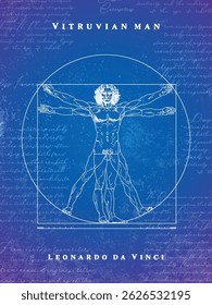 Vitruvian man drawing. Leonardo da Vinci Blueprint