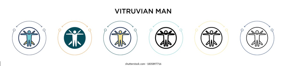 Vitruvian man icon in filled, thin line, outline and stroke style. Vector illustration of two colored and black vitruvian man vector icons designs can be used for mobile, ui, web