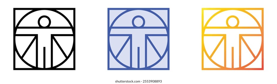 vitruvian man icon. Linear, Blue Fill and Gradient Style Design Isolated On White Background