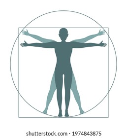 Vitruvian Man Icon Of Person  Isolated On White Background