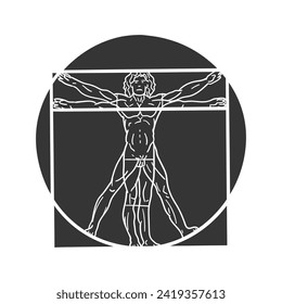 Vitruvian Man Icon Silhouette Illustration. Leonardo Da Vinci Vektorgrafik Piktogramm Symbol Clip Art. Doodle Sketch Black Sign.