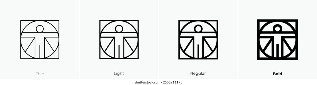 vitruvian man icon. Thin, Light Regular And Bold style design isolated on white background