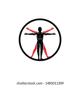 Vitruvian Man inside the circle logo concept 