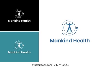 Vitruvian Man inside the circle logo. mankind health Human Anatomy