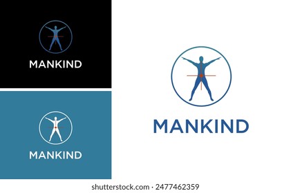 Vitruvian Man inside the circle logo. mankind health Human Anatomy