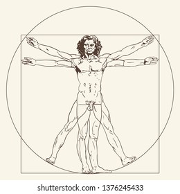 The Vitruvian Man. Le proporzioni del corpo umano secondo Vitruvio. The proportions of the human body according to Vitruvius. 