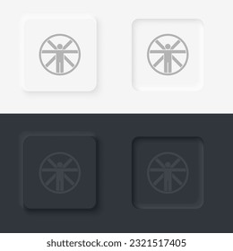 Vitruvian, man, neomorphism style, vector icon with button
