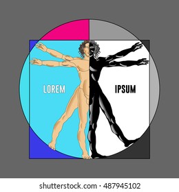 Vitruvian man on a 
gray background. Vector illustration.