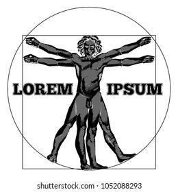 Vitruvian man silhouette stylized symbol for designers. Vector illustration on the white background.