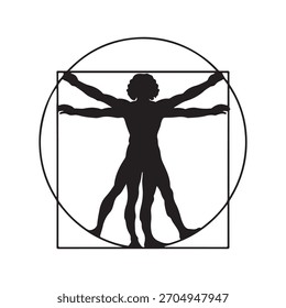 Vitruvian Man silhouette vector flat illustration design on white background