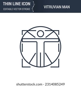 Vitruvian Man Symbol. Thin Line Icon for Biochemistry and Genetics. Stroke Pictogram for Web Design. High-Quality Outline Vector Concept. Premium Monoline Beauty.