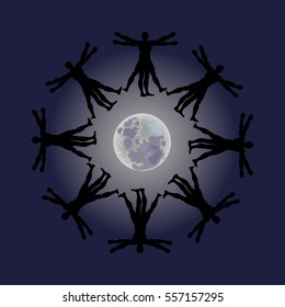 Vitruvian men in space. Vector illustration