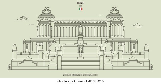 Vittoriano, Monument to Victor Emmanuel II in Rome, Italy. Landmark icon in linear style