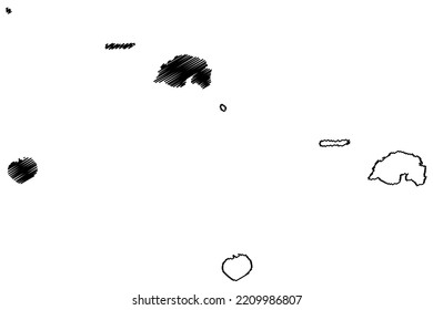 Vitu, Witu or French Islands (New Guinea, Pacific Ocean, Bismarck Archipelago) map vector illustration, scribble sketch Garove, Unea, Ningau and Narega map