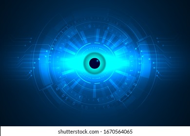 vitual science technology infographic abstract. Blue eye cyber security innovation and digital privacy technology