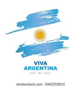 Viva Argentina, July 9th. Argentine flag painted with a brush. Independence Day. National holiday. Vector illustration on a white background.