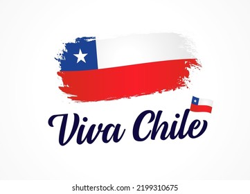 Viva Chile, translation: Long live Chile. Vector flag and lettering text. Chilean independence day, traditional holiday concept 