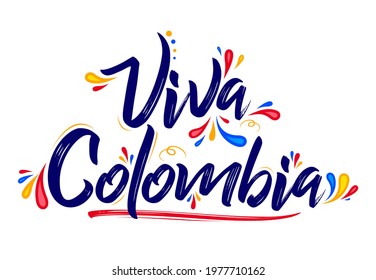 Viva Colombia, Live Colombia spanish text Patriotic Colombian flag colors vector.