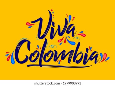 Viva Colombia, Live Colombia spanish text Patriotic Colombian flag colors vector.