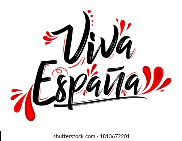 Viva Espana, Long Live Spanien Spanischer Text, Flaggenfarben Vektorgrafik.