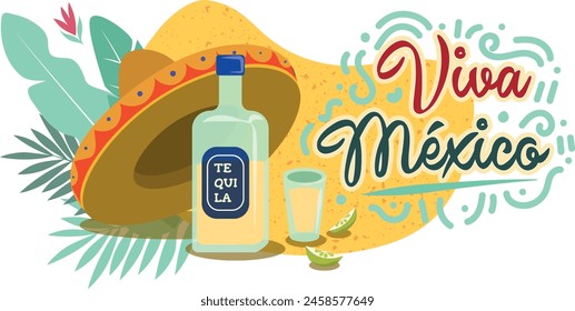 Viva México, hat and tequila national holiday