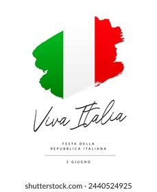 Viva Italia. The inscription in Italian is June 2 - the day of the Republic of Italy. The Italian flag. Vector illustration on a white background.