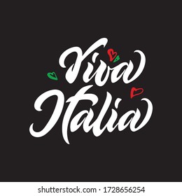 Viva Italia text in Italian language translated Long Live Italy. Italian republic day hand drawn vector illustration in color of Italian national flag. Modern brush ink calligraphy. Hand lettering