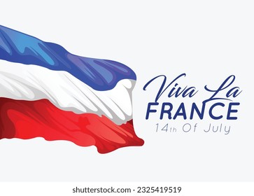 Tipografía viva la France con bandera nacional para el Día de la Bastilla. Tarjeta de saludo, pancarta o tapiz.