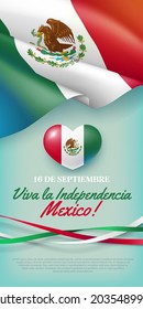 Viva La Independencia Mexico card in vector design. 16th of September Happy independence day of Mexico vertical banner, invitation, flyer, cover with national flag vector realistic illustration