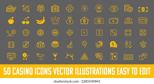 Viva Las Vegas: A Complete Collection of 60 Vector Illustrations Featuring Casino Icons, Offering Fully Customizable and Editable Designs for a Dynamic and Professional Brand Identity