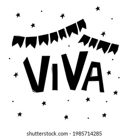 Viva. Live. Brazilian Portuguese Hand Lettering Calligraphy for traditional party. Vector.