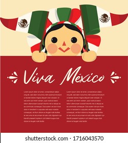 Viva México (Long Live Mexico in Spanish) Patriotic Mexican Traditional RagDoll – Vector Illustration – Copy Space