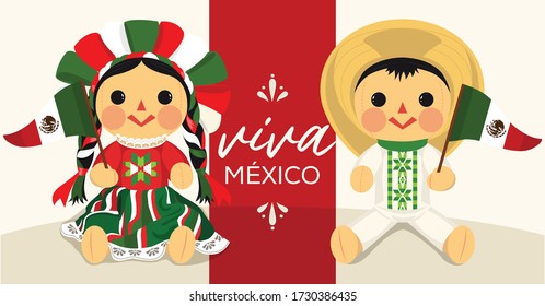 Viva México (Long Live Mexico in Spanish) Vector Illustration – Copy Space