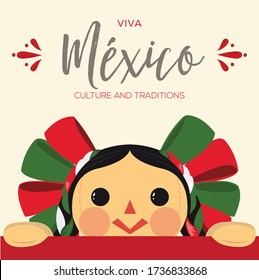 Viva México (Long Live Mexico in Spanish) Mexican Patriotic Ragdoll From Michoacán, Querétaro and México City; México – Vector Illustration – Copy Space