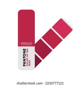 Viva Magenta 18-1750 color of the year 2023. Color palette. Palette for the selection of fashionable colors. Color concept. Icon on white background