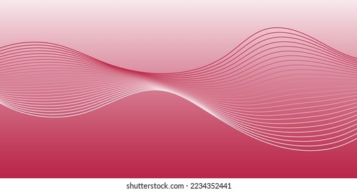 Viva Magenta background. Abstract wave. Curved wavy line, smooth stripe. Red, deep pink, raspberry gradient color. Vector horizontal illustration.