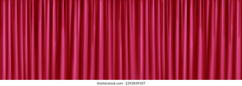 Viva magenta color silk fabric texture background. Luxury satin drapery material pattern realistic red 3d wallpaper. Modern beautiful textile glossy material with crease horizontal illustration