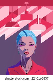 Viva Magenta color of the year, stylish woman, fashion illustration