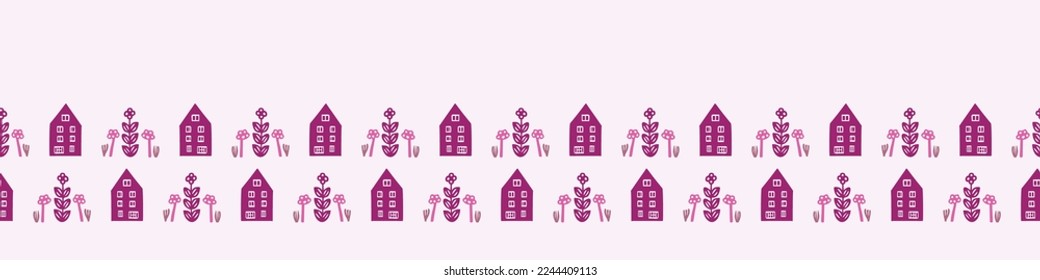 Viva magenta cottage border. Vector color of the year house washi tape. 