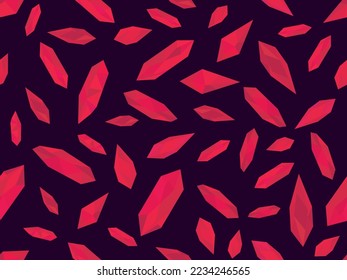 Viva magenta crystals seamless pattern. Rough diamonds and minerals in trendy colors. Precious stones on a black background. Design for promotional products, posters and banners. Vector illustration