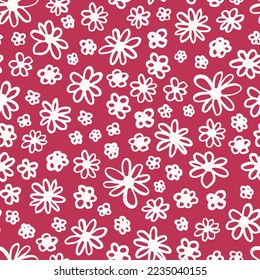 Viva Magenta flowers vector seamless pattern. Color of the year 2023 Ditsy style.