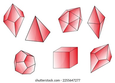 Viva magenta glass dice from dungeons and dragons game on white background. DnD. Geometric figures on red background. Creative geometrical wallpaper and bed linen print. 