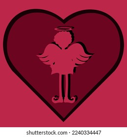 Viva magenta greeting card with angel silhouette in cut out paper style. Creative Valentines day concept. Invitation card for valentine party.