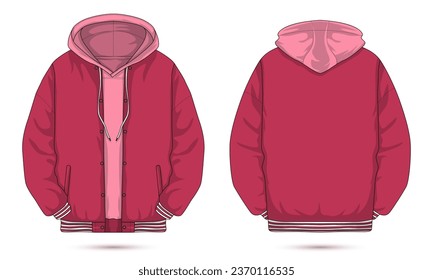 Viva magenta hoodie jacket mockup front and back view