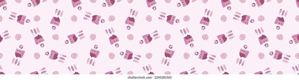 Viva magenta house border. Vector color of the year cottage washi tape. 