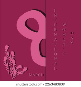 Viva magenta international women's day greeting card with 8 number in the envelope. 