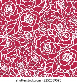 Viva Magenta Seamless pattern of hand drawn flowers .Vector illustration.