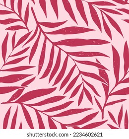 Viva Magenta seamless vector pattern palm dypsis leaves. Dypsis lutescens seamless pattern color of the year 2023.